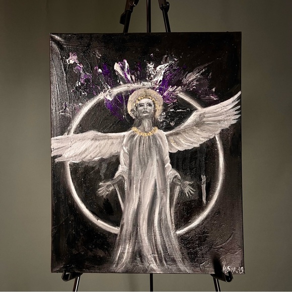 Original Acrylic Spiritual painting “Divine Angel” With Wings - Picture 3 of 7